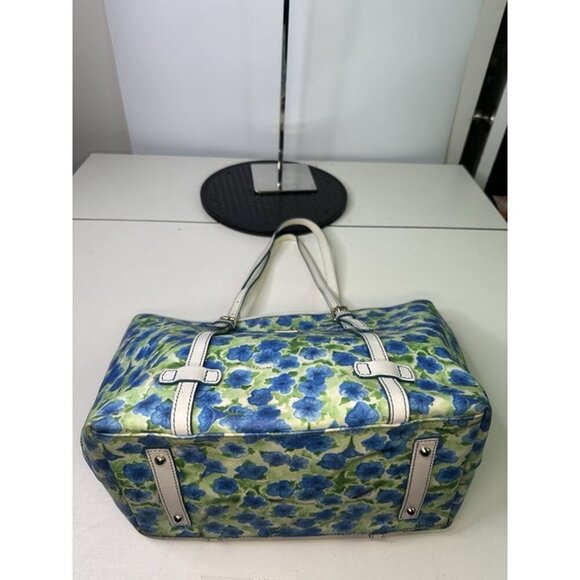 Dooney & Bourke Blue White Floral Tote Bag Canvas Red Lined - Picture 9 of 12